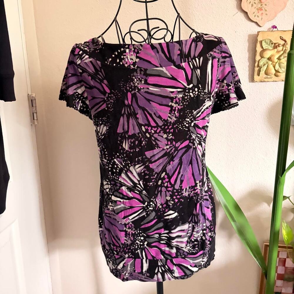 Elle Butterfly Print Y2K Top S - Picture 3 of 5